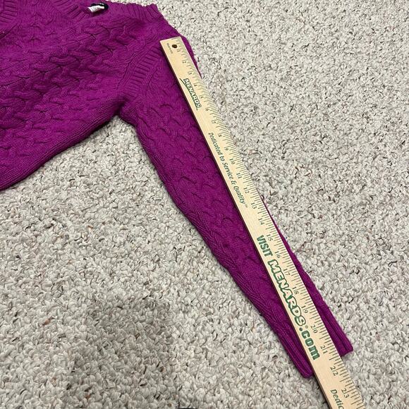 J Crew Honey Comb Cable Knit Sweater Sz M Purple Wool Blend Preppy Shrunken - Picture 6 of 8